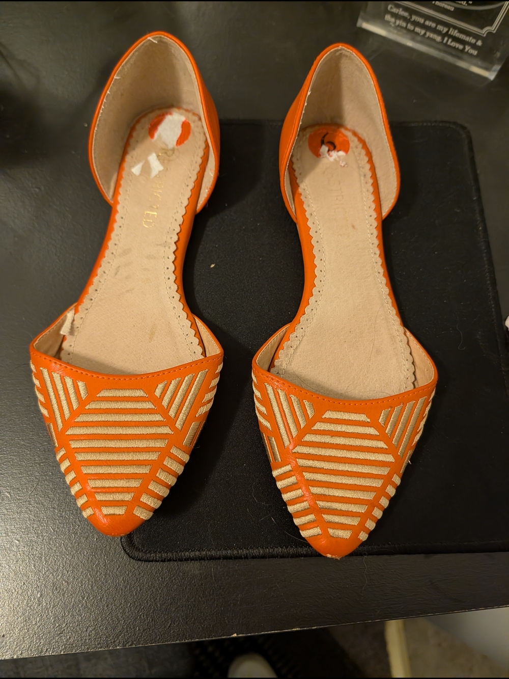 Restricted Orange and Cream Pointed D'Orsay Flats